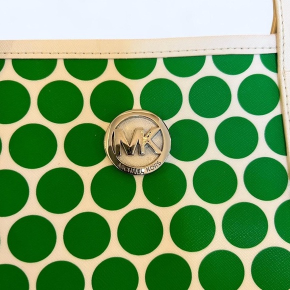 Michael Kors Green White Polka Dot Tote Bag Shoulder Purse - Picture 2 of 9